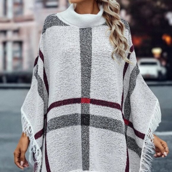 Grey Womens Knit Poncho - Picture 1 of 4